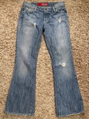 Guess Vintage Denim Women’s Size 27 Flare Distressed Jeans Ripped Y2K